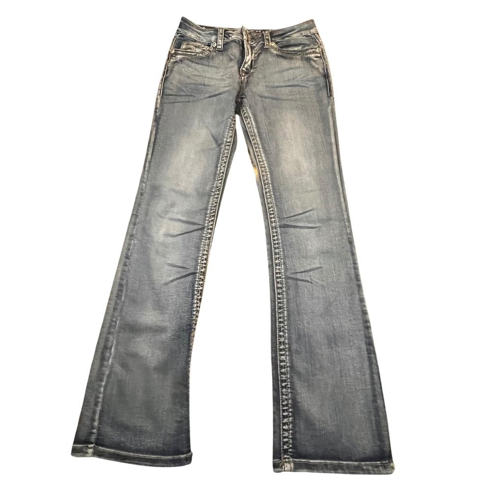 Carreli Jeans Ashely Mid Rise Bootcut Blue Denim Sequin Pocket Womens 28x32
